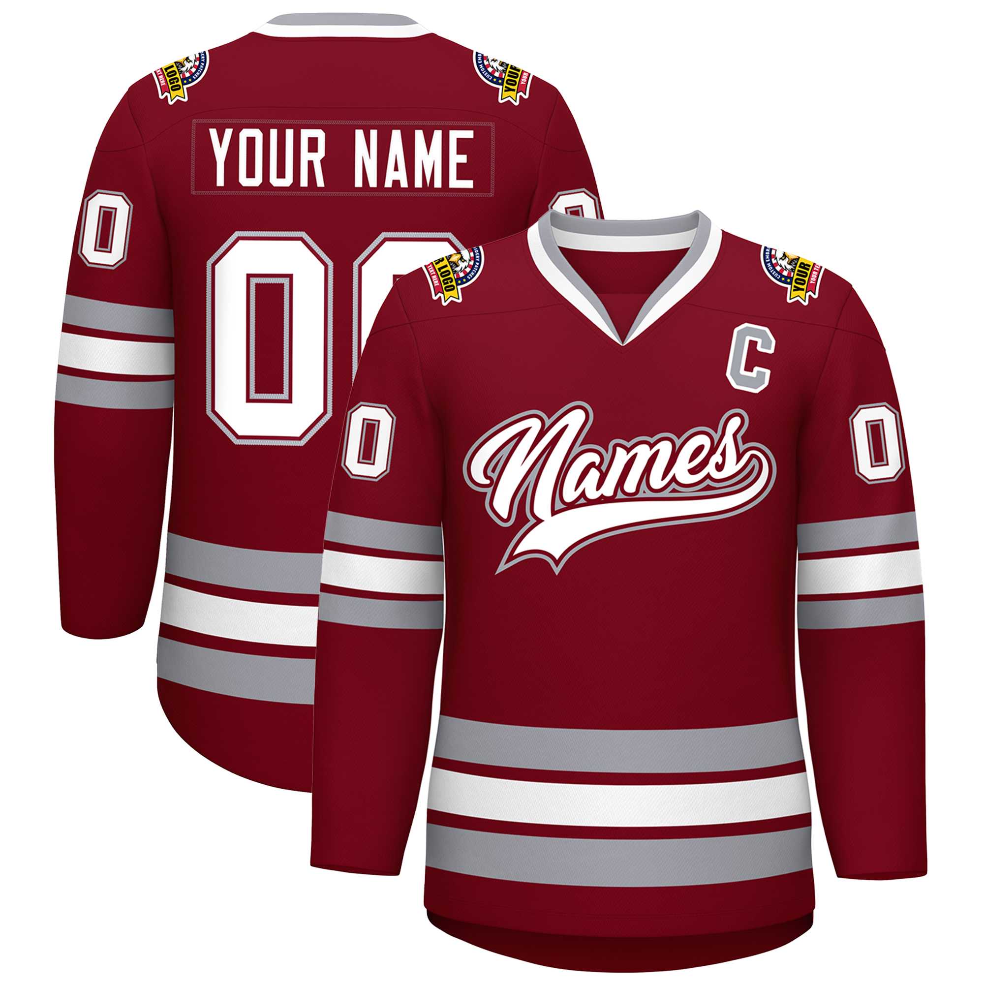 Custom Crimson White Crimson-Gray Classic Style Hockey Jersey