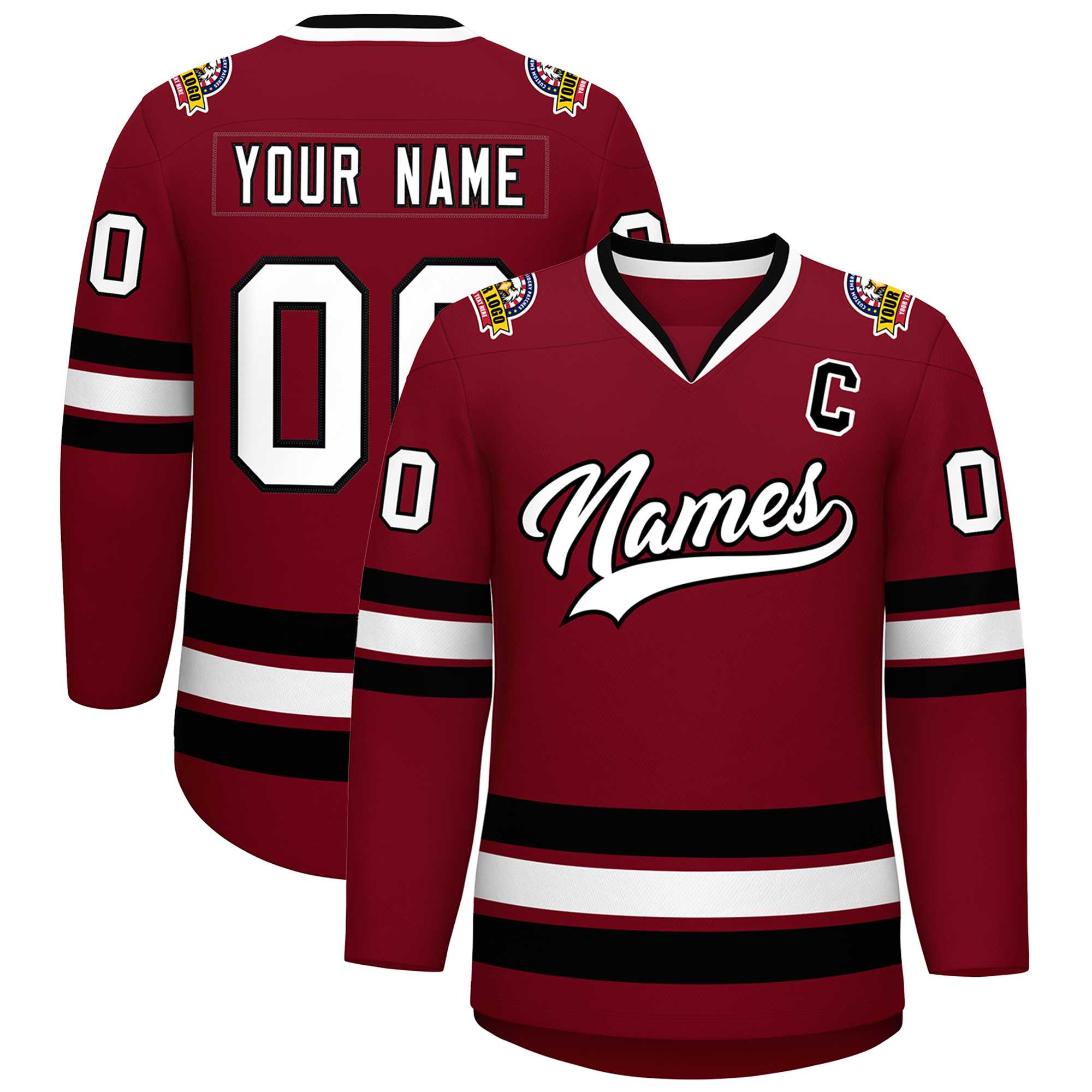 Custom Crimson White-Black Classic Style Hockey Jersey