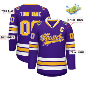 Maillot de hockey de style classique personnalisé violet or violet-blanc