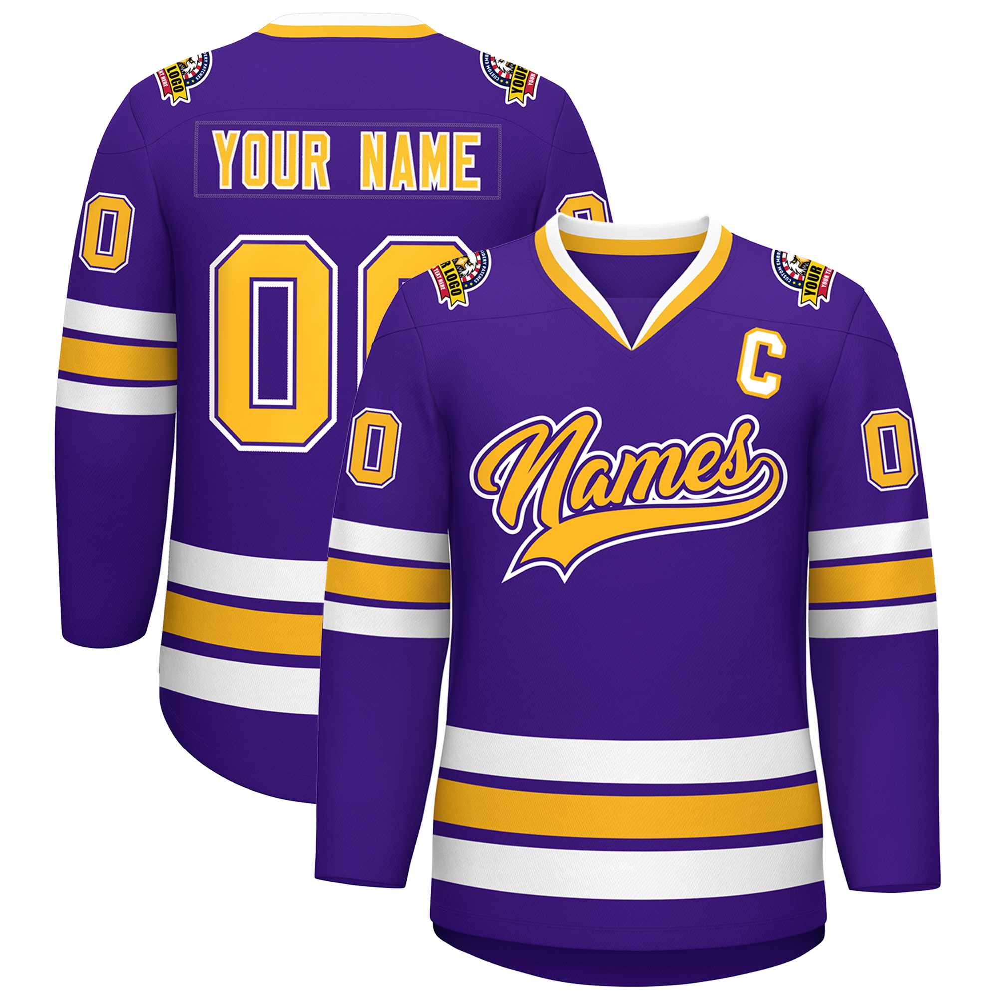 Maillot de hockey de style classique personnalisé violet or violet-blanc