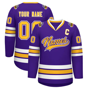 Maillot de hockey de style classique personnalisé violet or violet-blanc