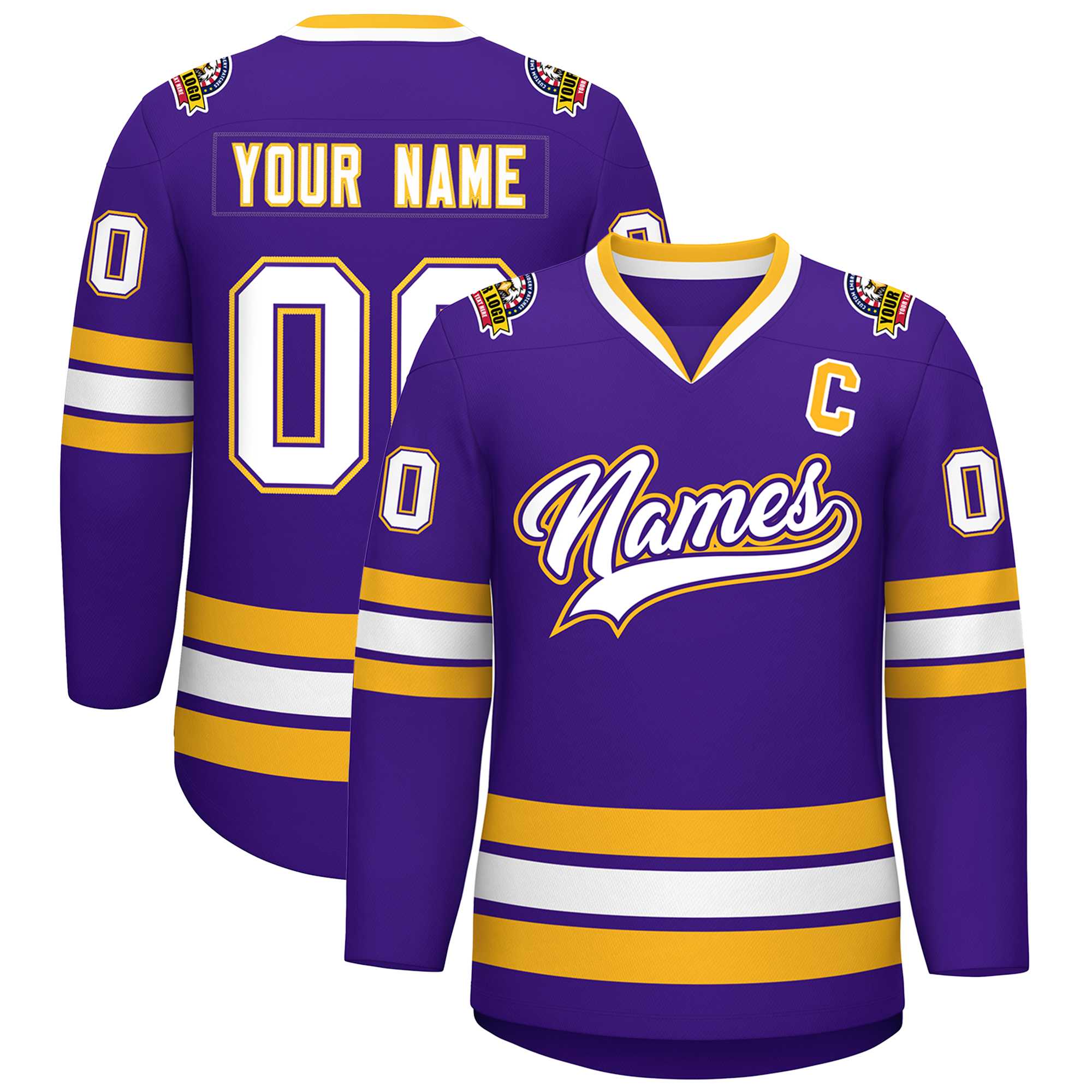 Custom Purple White Purple-Gold Classic Style Hockey Jersey