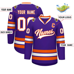 Maillot de hockey de style classique violet blanc-orange personnalisé