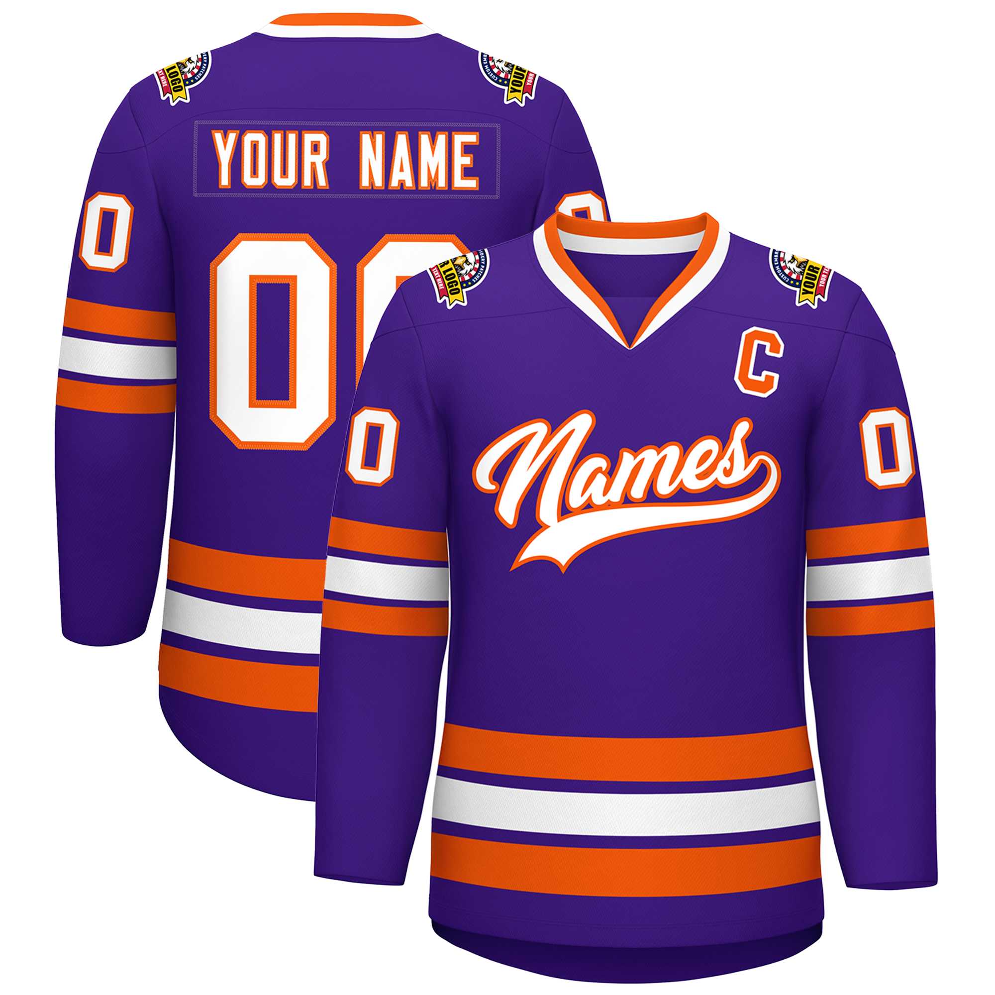 Maillot de hockey de style classique violet blanc-orange personnalisé