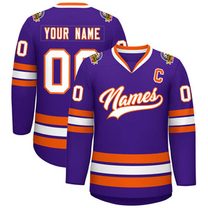 Maillot de hockey de style classique violet blanc-orange personnalisé