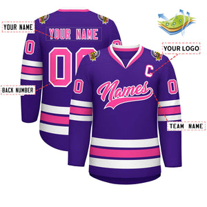 Maillot de hockey de style classique violet rose-blanc personnalisé