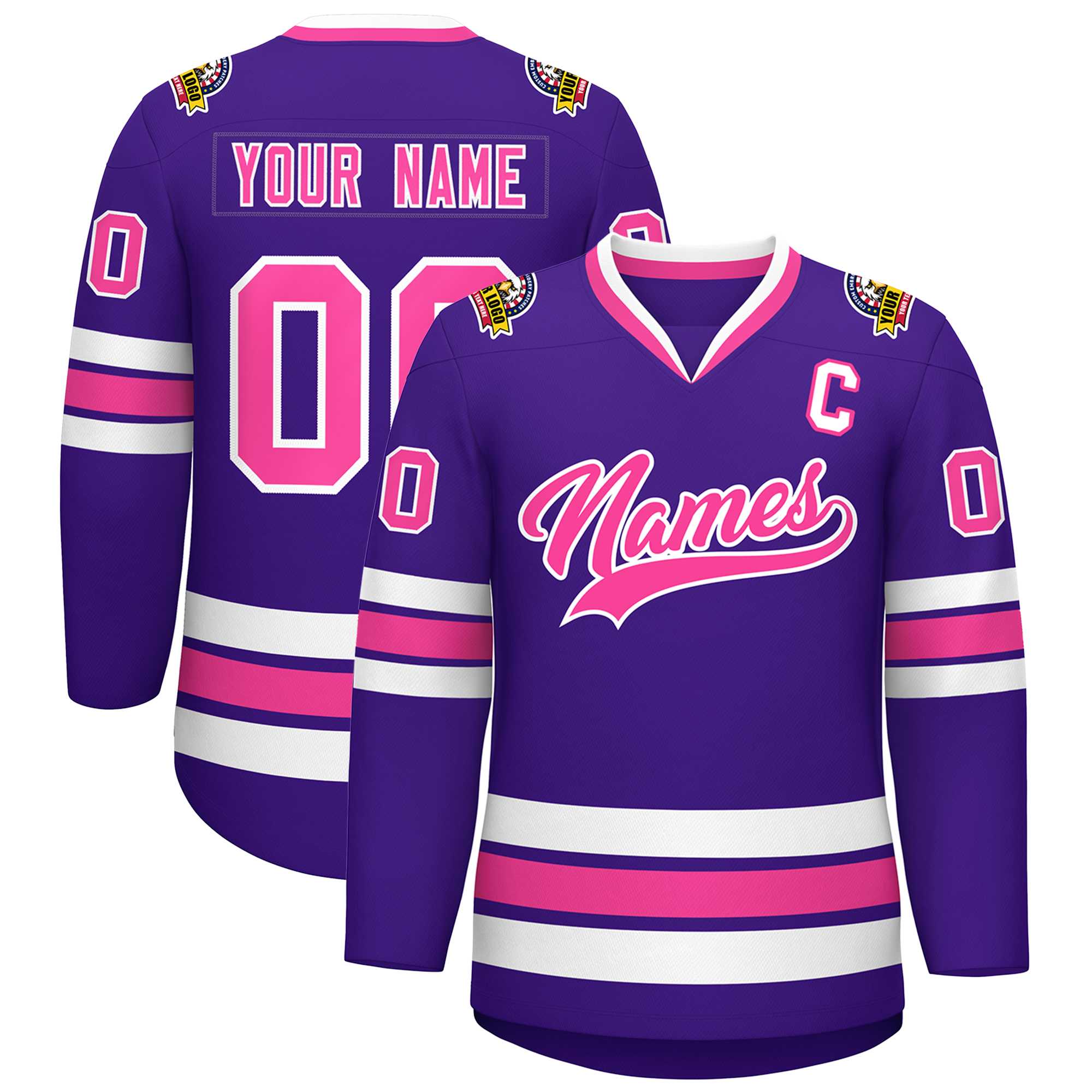 Custom Purple Pink-White Classic Style Hockey Jersey