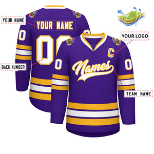 Maillot de hockey de style classique violet blanc-or personnalisé