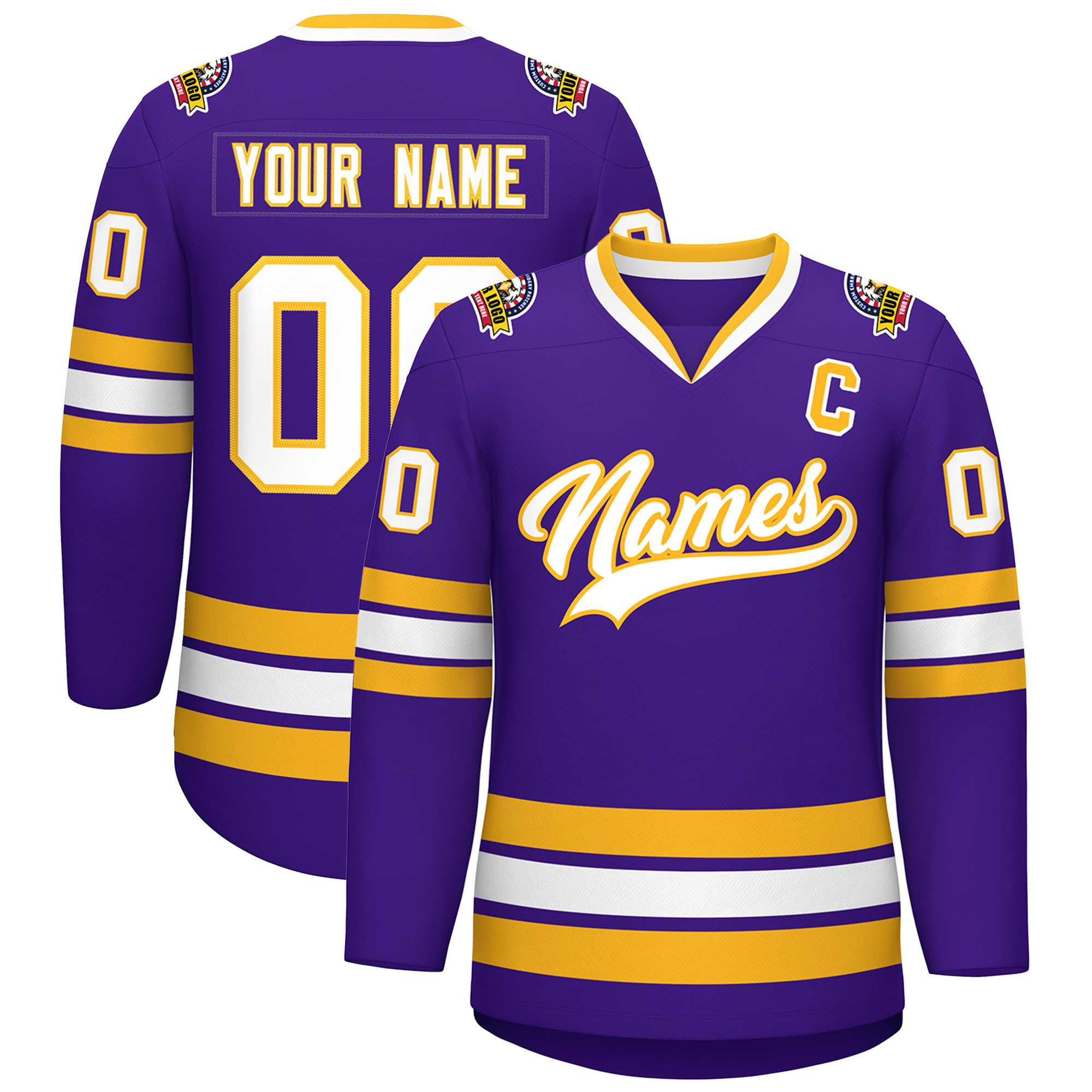 Maillot de hockey de style classique violet blanc-or personnalisé