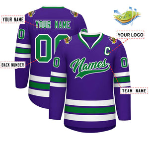 Maillot de hockey de style classique violet Kelly vert-blanc personnalisé