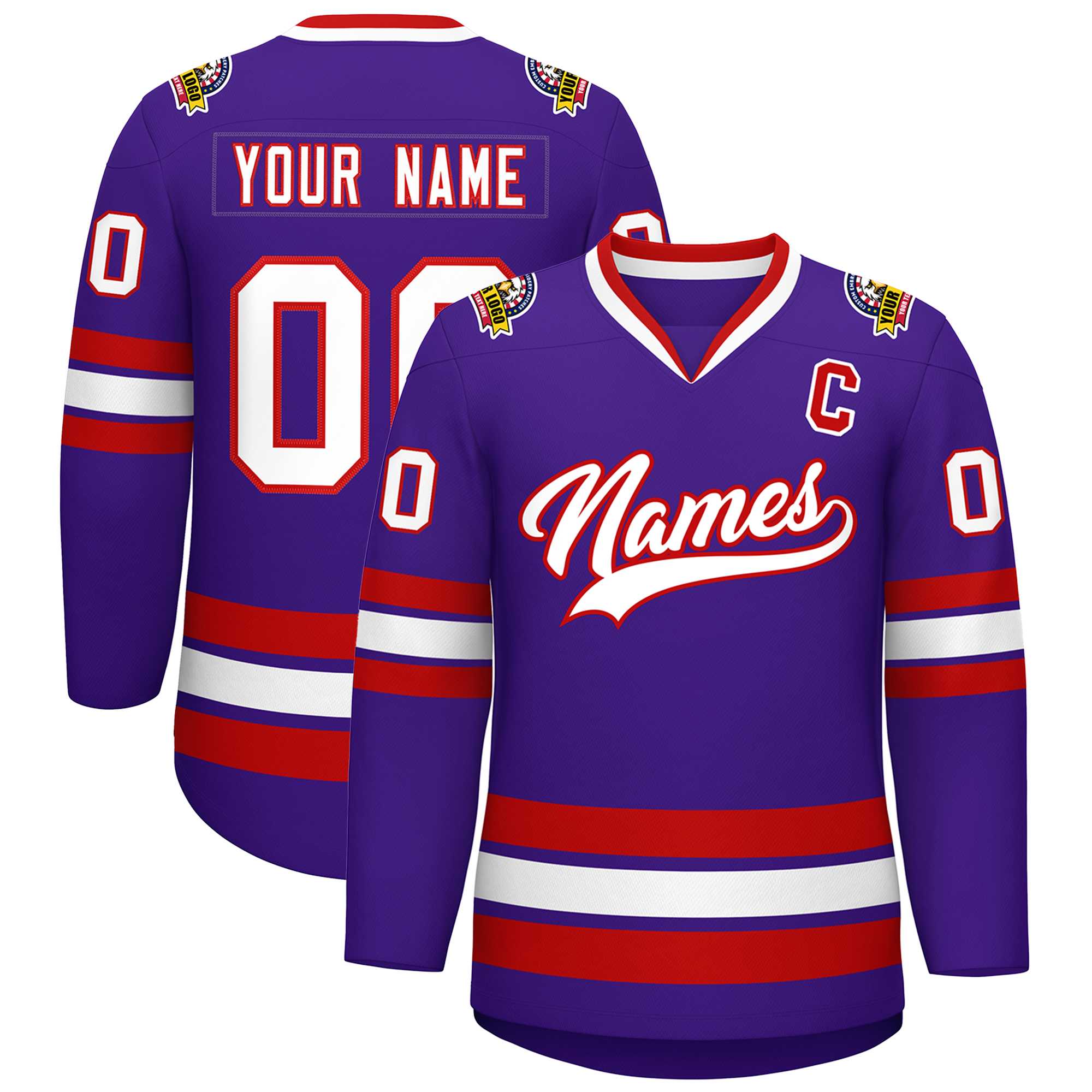 Maillot de hockey de style classique violet blanc-rouge personnalisé