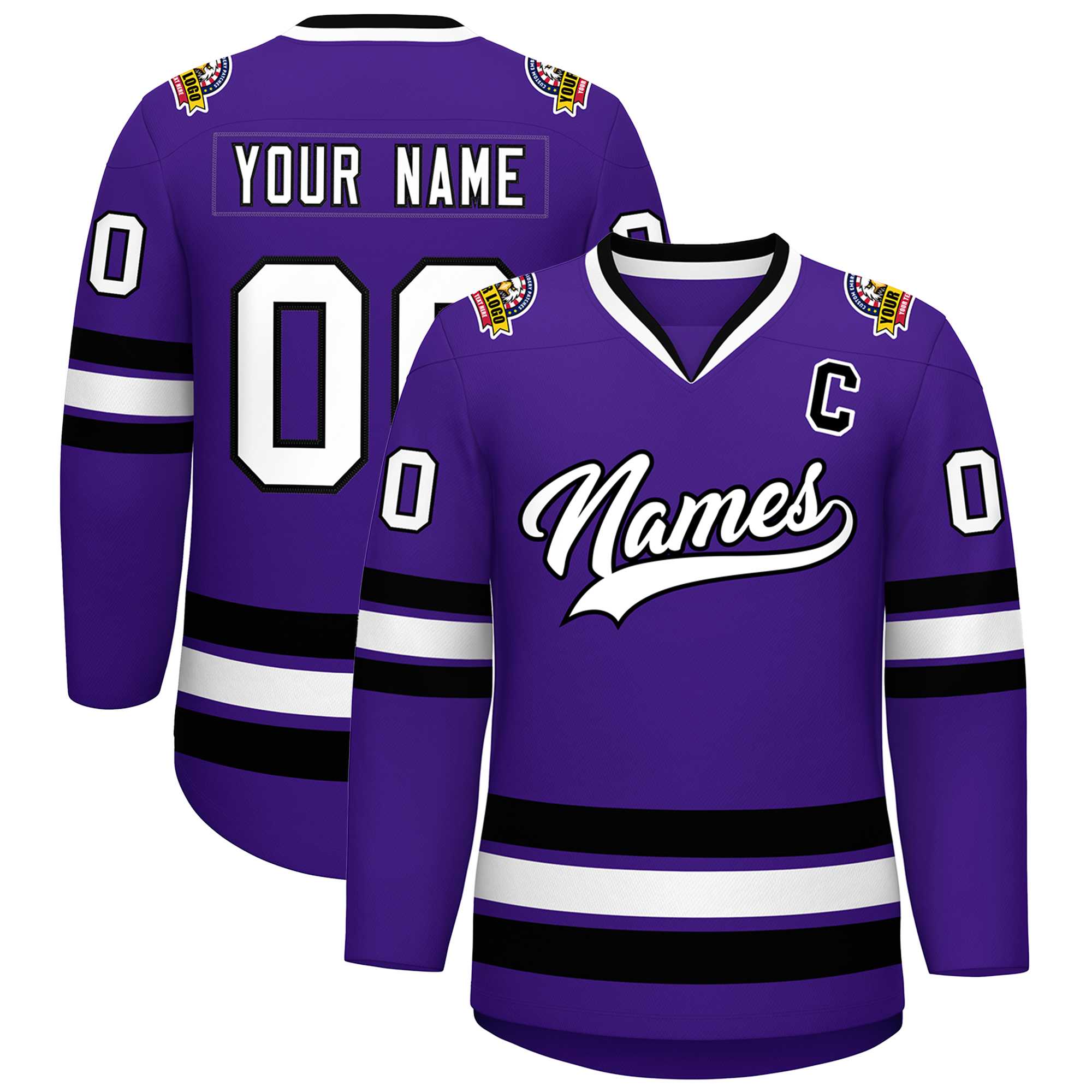 Maillot de hockey de style classique violet blanc-noir personnalisé