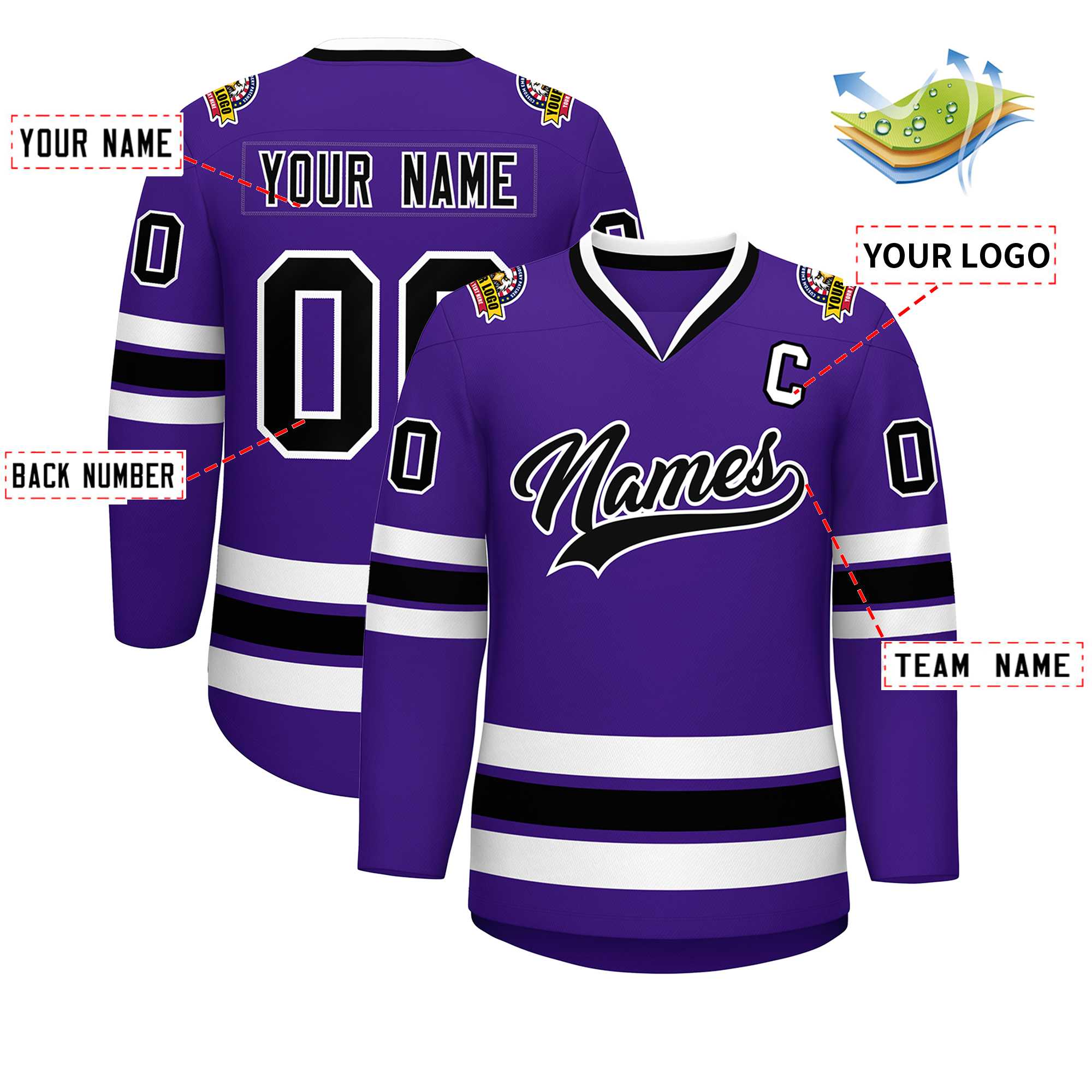 Maillot de hockey de style classique violet noir-blanc personnalisé