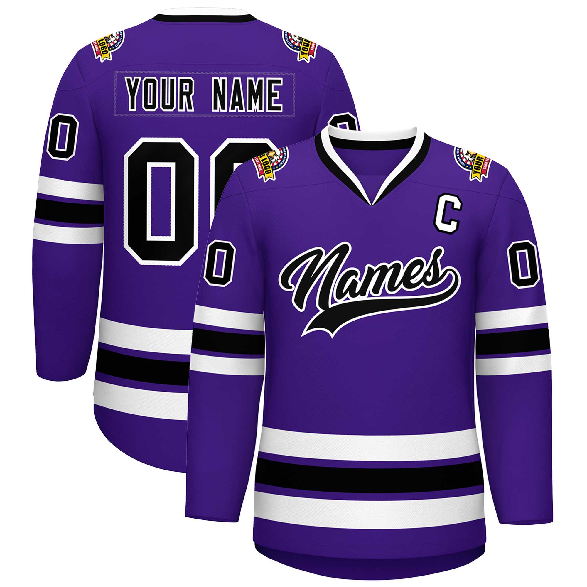 Custom Purple Black-White Classic Style Hockey Jersey