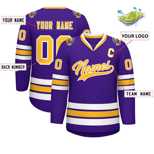 Maillot de hockey de style classique violet or-blanc personnalisé