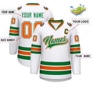 Maillot de hockey personnalisé blanc Kelly vert blanc-Orange, style classique