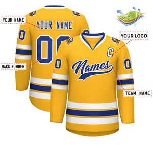 Custom Gold Royal-White Classic Style Hockey Jersey