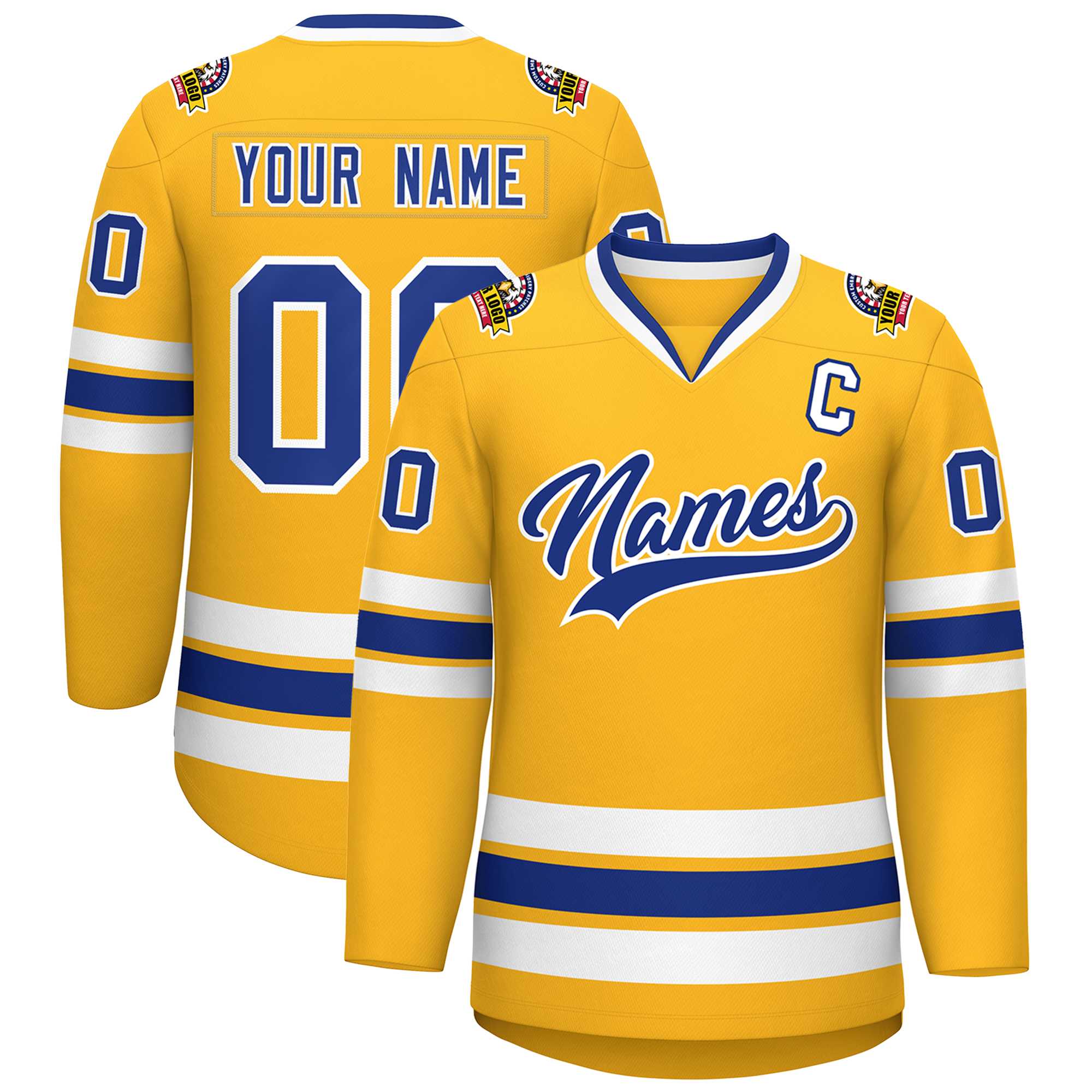 Maillot de hockey de style classique Royal-White personnalisé en or