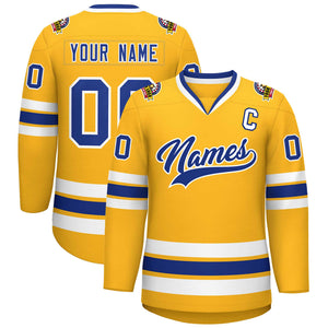 Custom Gold Royal-White Classic Style Hockey Jersey