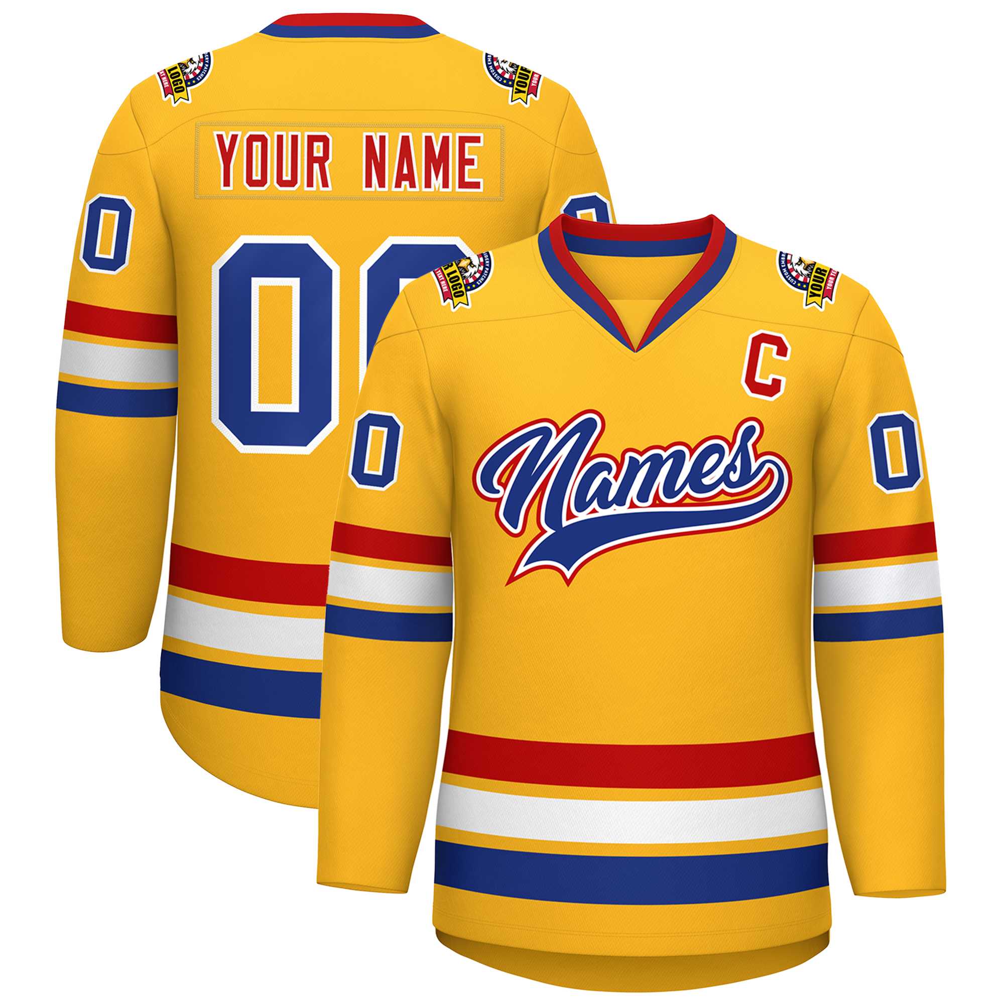 Maillot de hockey de style classique blanc-rouge Royal personnalisé en or