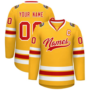 Maillot de hockey de style classique or rouge-blanc personnalisé