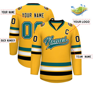 Custom Gold Aqua White-Black Classic Style Hockey Jersey