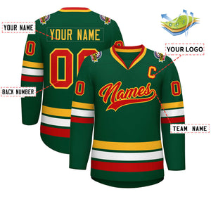 Custom Green Red-Gold Classic Style Hockey Jersey