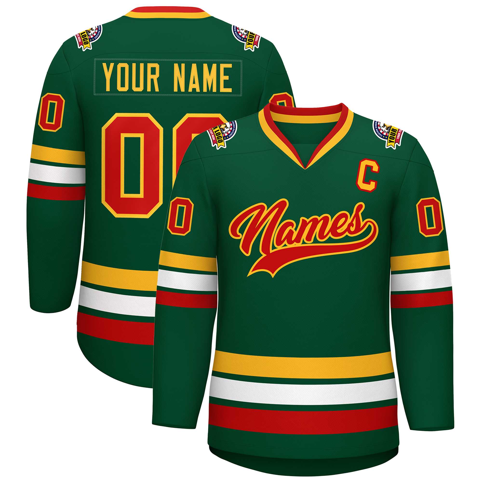 Maillot de hockey de style classique vert rouge-or personnalisé