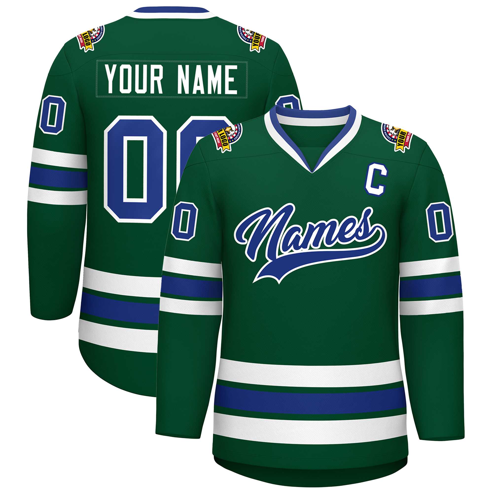 Maillot de hockey de style classique vert Royal-blanc personnalisé