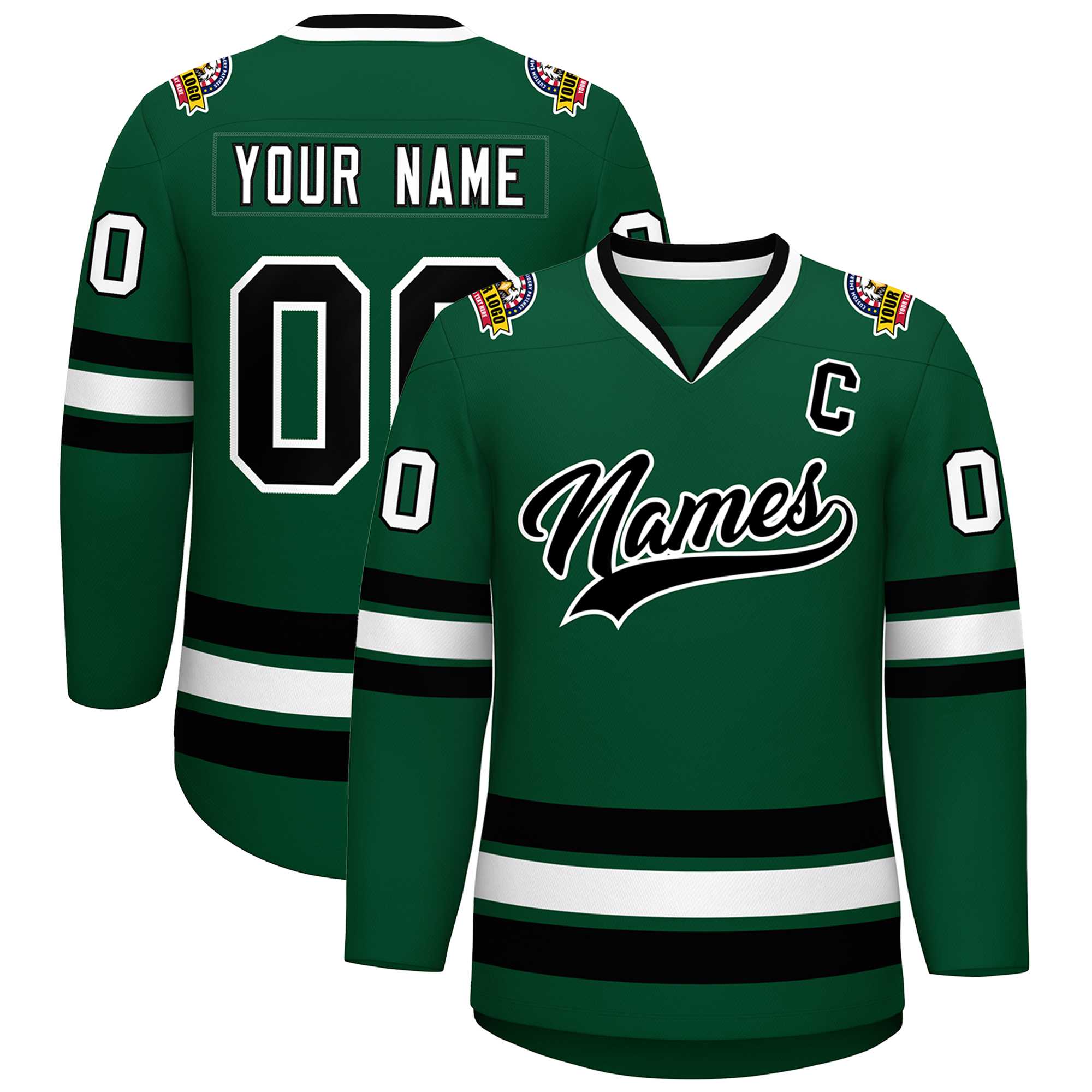 Custom Green Black-White Classic Style Hockey Jersey