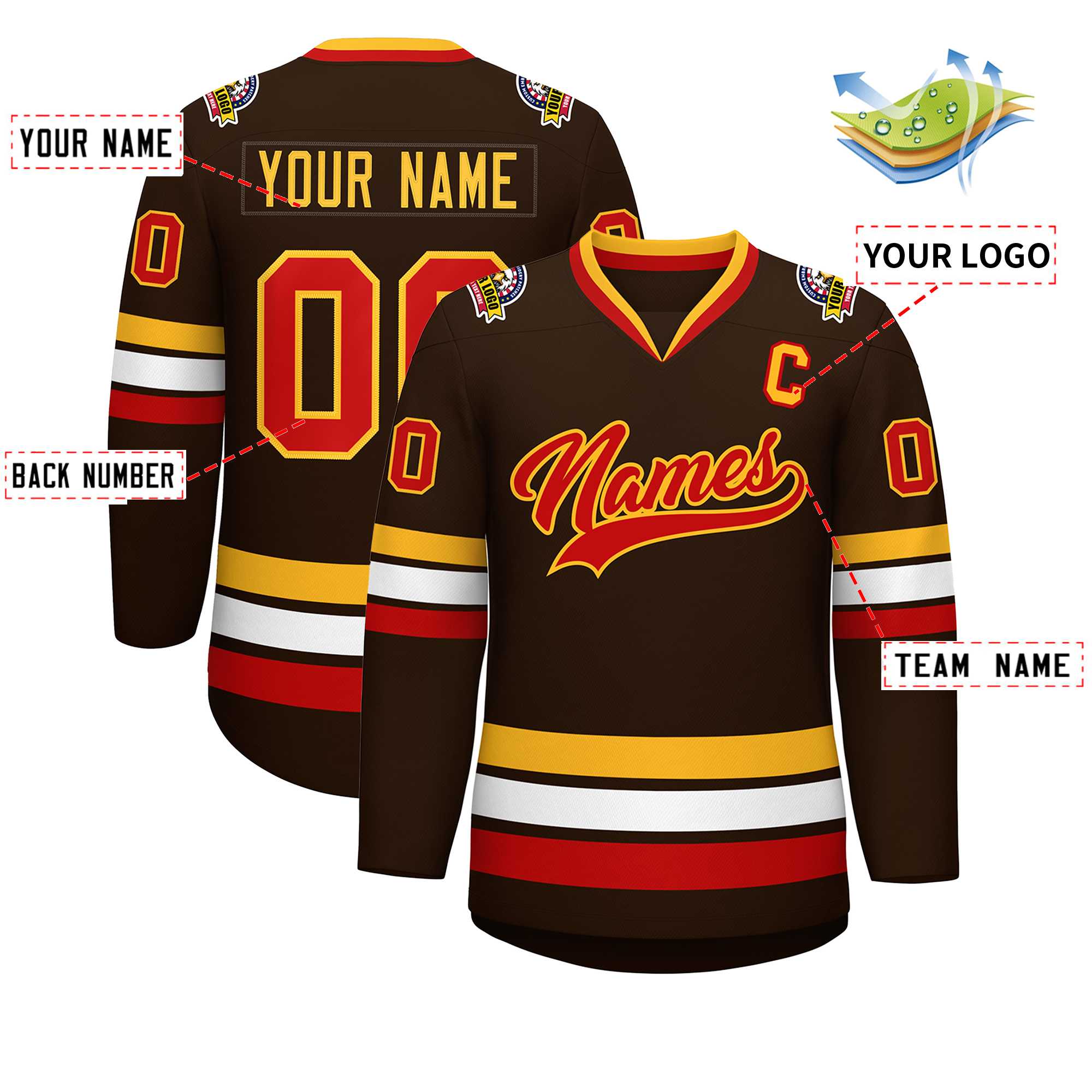 Custom Brown Red-Gold Classic Style Hockey Jersey