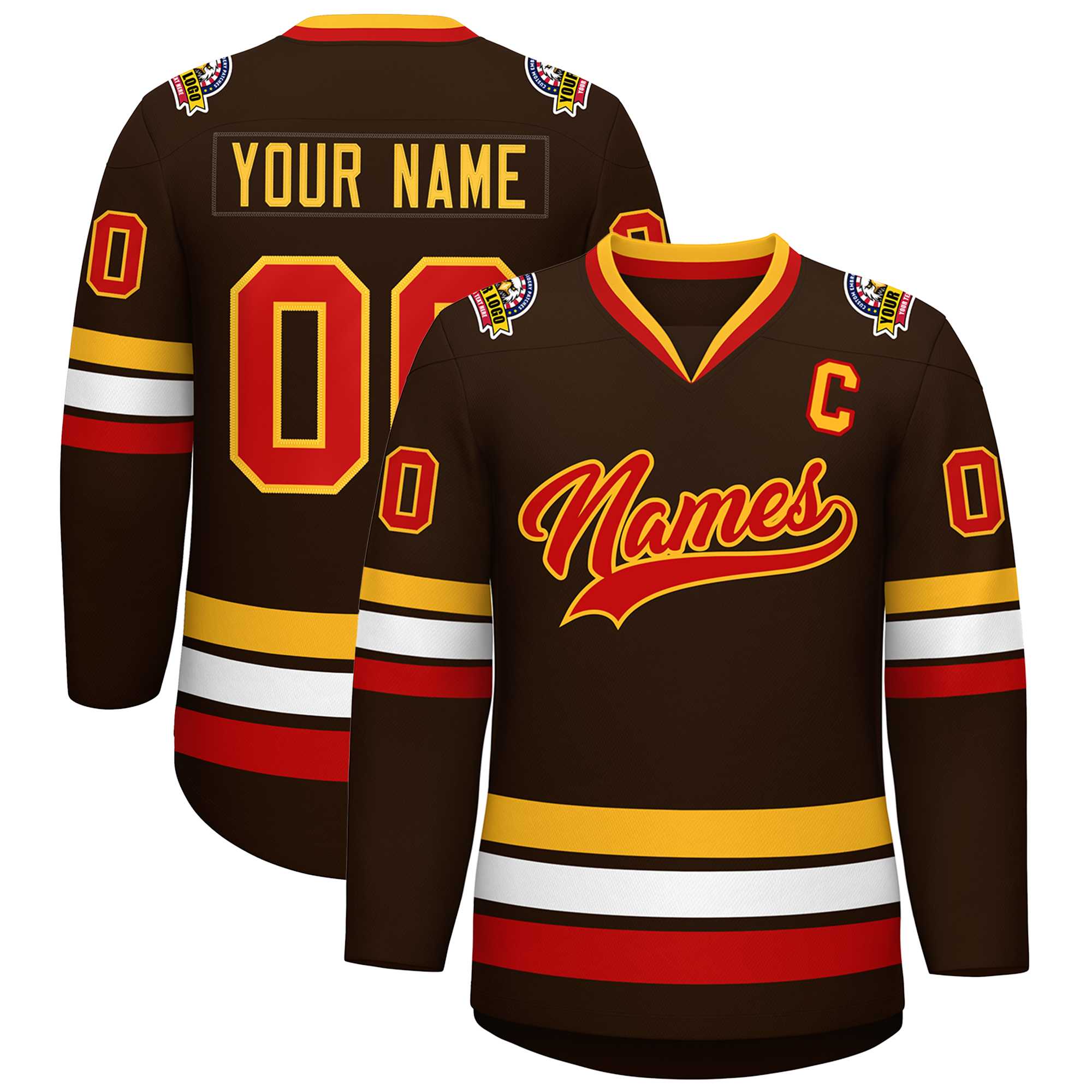 Custom Brown Red-Gold Classic Style Hockey Jersey