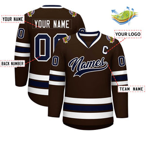 Maillot de hockey de style classique marron marine-blanc personnalisé