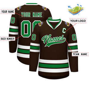 Custom Brown Kelly Green-White Classic Style Hockey Jersey