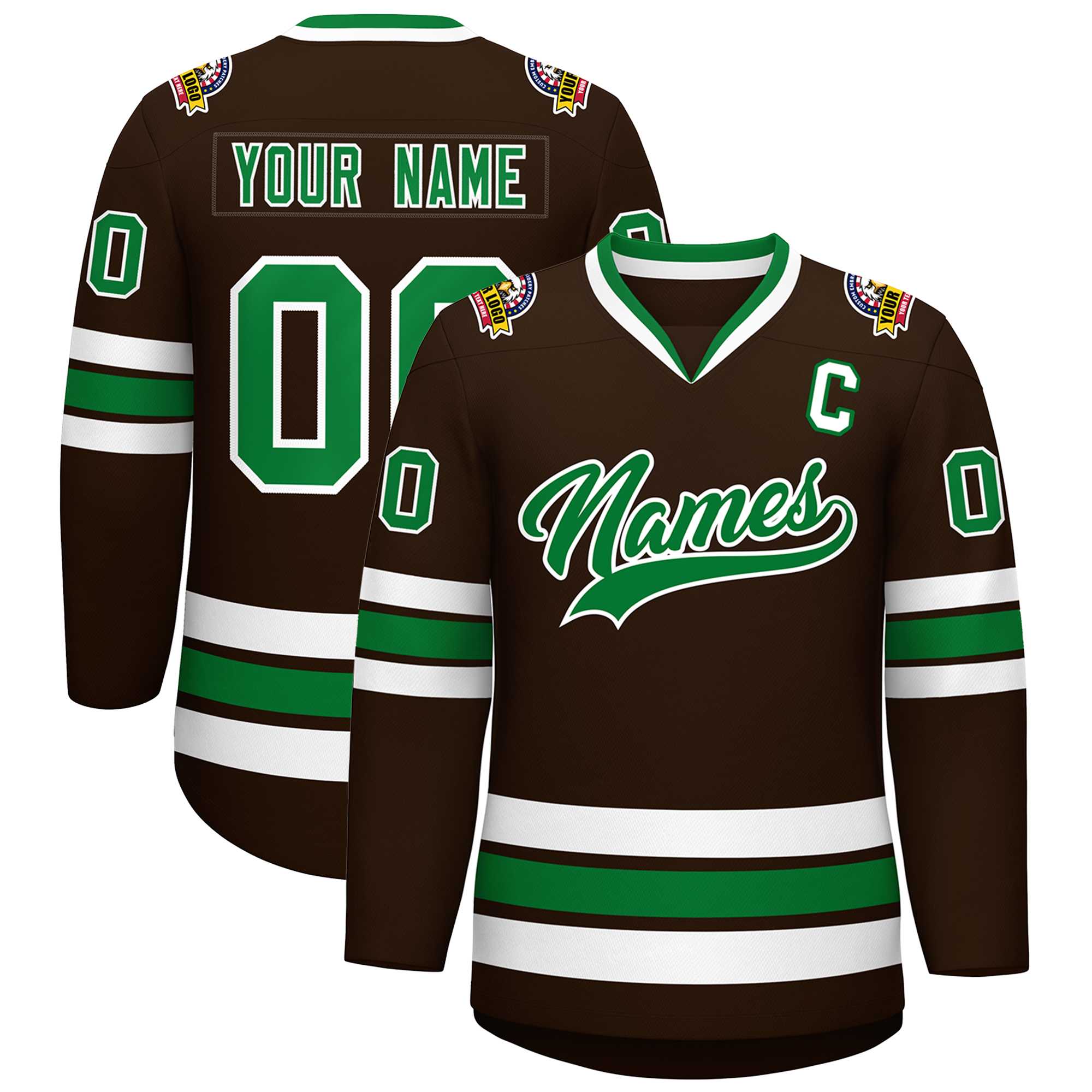 Maillot de hockey de style classique marron Kelly vert-blanc personnalisé