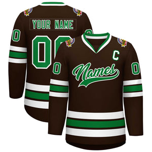 Custom Brown Kelly Green-White Classic Style Hockey Jersey