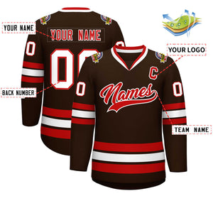 Maillot de hockey de style classique personnalisé marron rouge-blanc