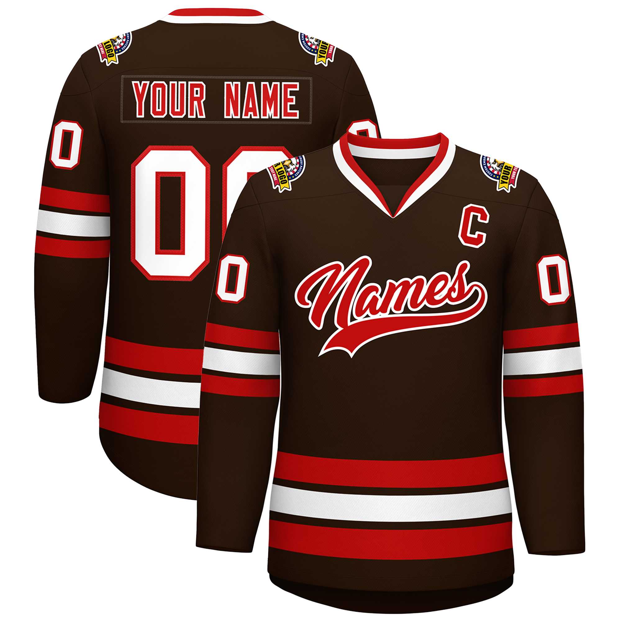 Maillot de hockey de style classique personnalisé marron rouge-blanc