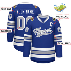 Custom Royal Gray-White Classic Style Hockey Jersey