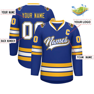 Custom Royal White Royal-Gold Classic Style Hockey Jersey