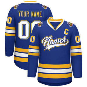 Custom Royal White Royal-Gold Classic Style Hockey Jersey