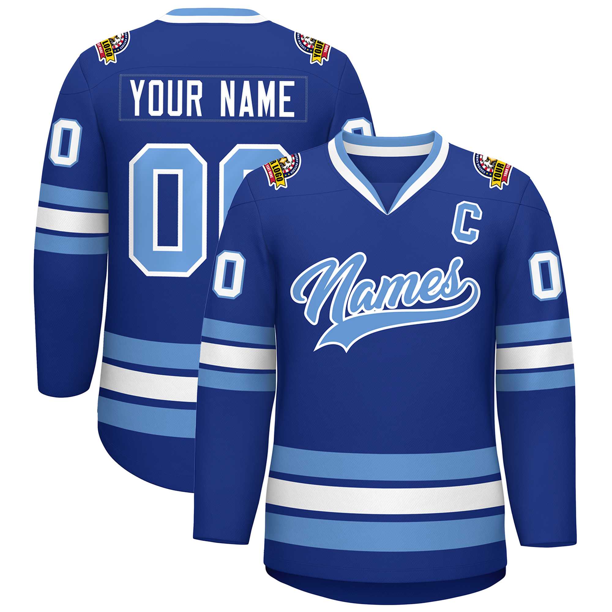 Custom Royal Light Blue-White Classic Style Hockey Jersey