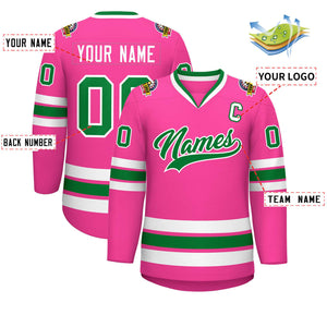 Custom Pink Kelly Green-White Classic Style Hockey Jersey