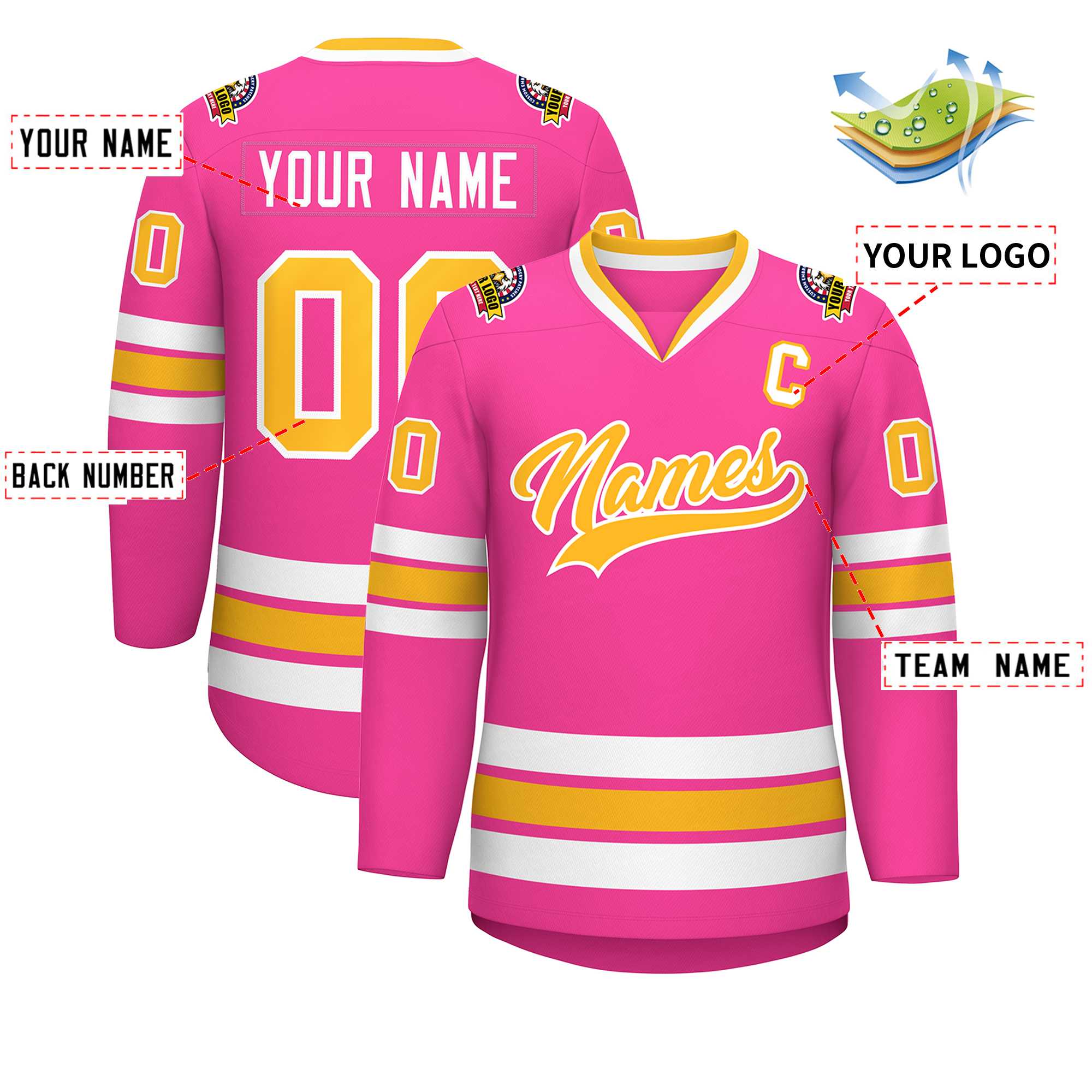 Maillot de hockey de style classique personnalisé en or rose et blanc