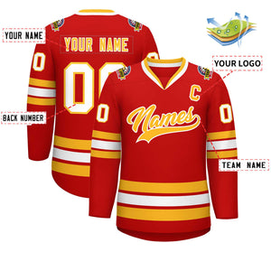 Custom Red Gold-White Classic Style Hockey Jersey