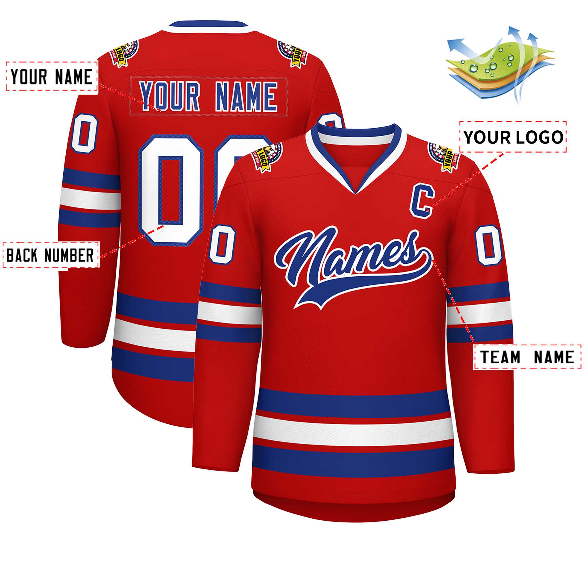 Custom Red Royal-White Classic Style Hockey Jersey