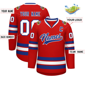 Maillot de hockey de style classique rouge royal-blanc personnalisé