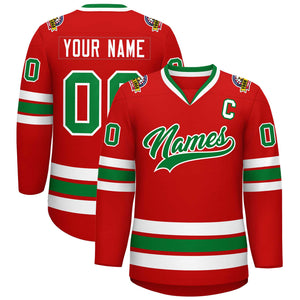 Custom Red Kelly Green-White Classic Style Hockey Jersey