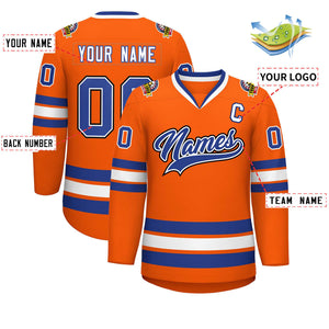 Custom Orange Royal White-Black Classic Style Hockey Jersey