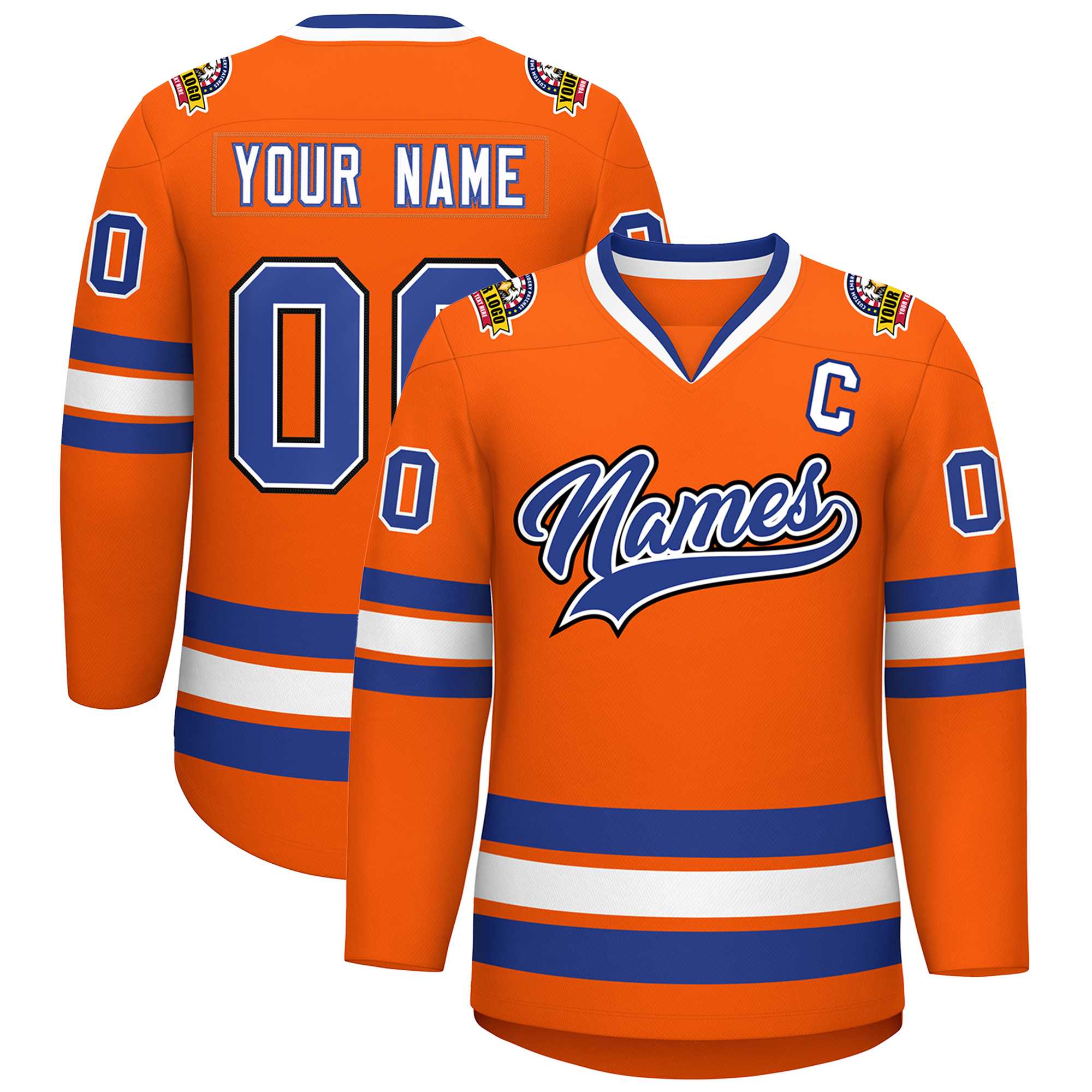 Custom Orange Royal White-Black Classic Style Hockey Jersey